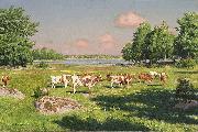 johan krouthen Sommarlandskap med betande boskap oil painting picture wholesale